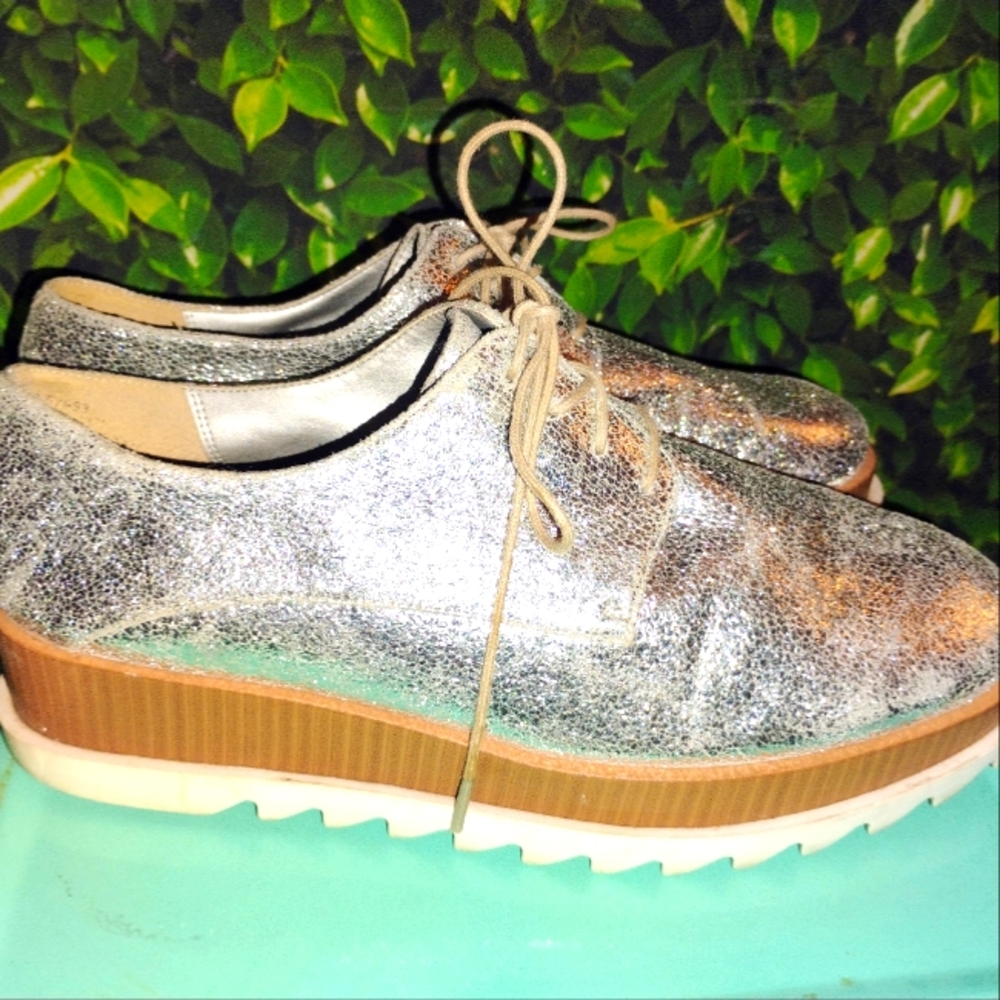 Treasure & Bond Soft Crackly Leather Platform Oxford Shoes Sz 9.5